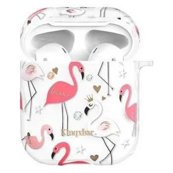 Pouzdro na mobilní telefon Kingxbar čirý obal s kamínky pro AirPods 1 / 2 - barevní plameňáci