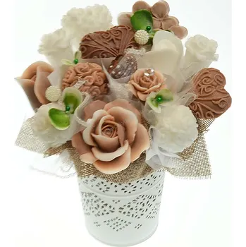 umělá květina Mýdlová kytice hnědo-bílá