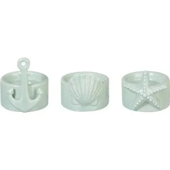 Svícen 3 ks mintový keramický svícen s mušlí, kotvou a hvězdicí - 7*8 cm