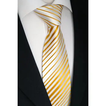 Kravata Bílo zlatá kravata Beytnur 173-1 pruhovaná