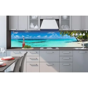 Fototapeta DIMEX | Fototapeta do kuchyně Pláž v ráji KI-260-091 | 260 x 60 cm | tyrkysová, zelená, modrá, krémová + Samolepicí fototapeta za kuchyňskou linku DIMEX Pláž v ráji v šíři 260 cm