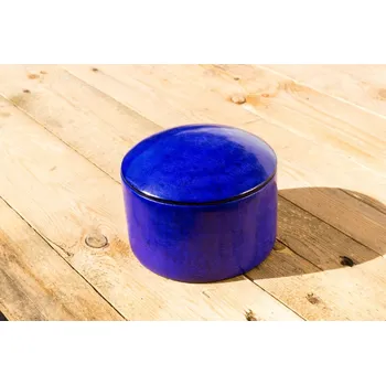 Dóza na potraviny Hammershus Fairtrade Kulatý kožený box Tuareg z Burkiny Faso, různé barvy, 12 cm Barva koše: Modrá