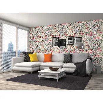 Tapeta DIMEX | Vliesová tapeta na zeď Dimex Line WP-220-01 | 0,75 x 10 m | krémová, vícebarevná, růžová, zelená + Vliesová tapeta na zeď Dimex Line WP22101 v rozměru 0,75 x 10 m