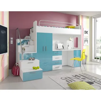 Dětská postel Nábytek PEGAS s.r.o. Patrová postel PARADISE 4S, Bílá Tyrkys lesk