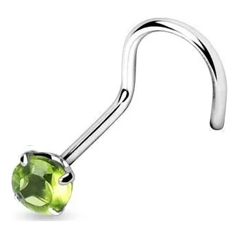 Piercing Stříbrný piercing do nosu - zirkon 3mm (zelená)