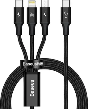 Datový kabel Baseus Rapid Series 3v1 USB-C, Lightning, USB-C 1,5 m černý