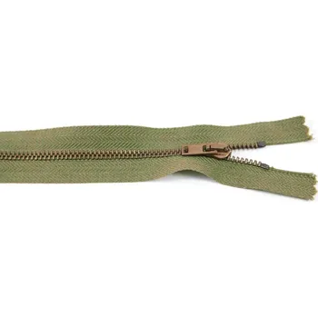 Zip Nedělitelný kovový starokovový zip č.3 více barev - délka (10 - 20 cm) 16 cm Khaki zelená