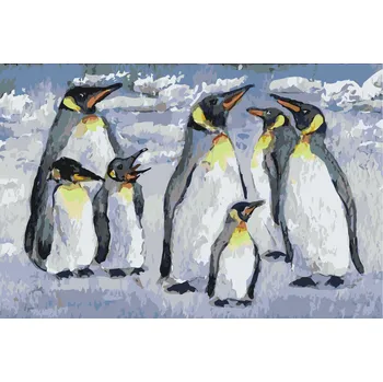 Malování podle čísel - Tučňáci Velikost: 40x60cm, Rámování: Pouze srolované plátno