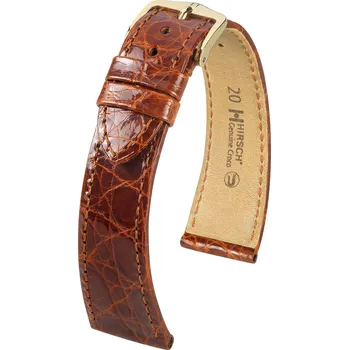 Módní doplněk Kožený řemínek Hirsch Genuine Croco M 18900870-1, hnědý, krokodýlí kůže, délka M, Quick Release