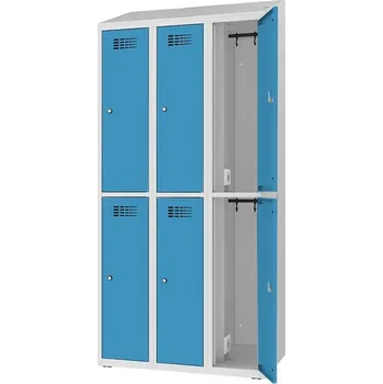 Skříň na dobíjení elektrického nářadí a elektroniky, 6 schránek, v x š x h: 1800x900x500 mm, dveře modré RAL5012