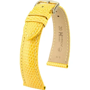 Řemínek na hodinky Kožený řemínek Hirsch London M 04366172-1, žlutý, ještěrčí kůže, délka M, Quick Release - 14 mm