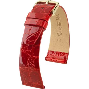 Řemínek na hodinky Kožený řemínek Hirsch Prestige L 02208020-1, červený, krokodýlí kůže, délka L, Quick Release - 20 mm