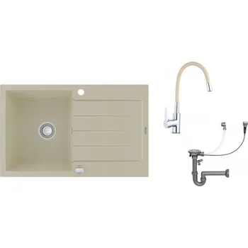 Granitový dřez Mexen Bruno - dřez granitový 79,5x49,5cm + baterie Flex, 1-komorový, béžová, 6513791010-69-Flex