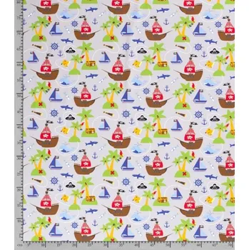 Metráž úplet bavlněný Pirátský ostrov na šedé | RTex