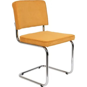 Jídelní židle Žlutá manšestrová jídelní židle ZUIVER RIDGE RIB s lesklým rámem