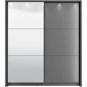 Šatní skříň Posuvná skříň se zrcadlem a rámem s osvětlením Catalina 180 - šedá