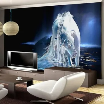 Fototapeta Solution Media 3D tapeta - Bílý kůň MU736 2 - Voděodolná hedvábná tkanina - Textilní tapeta lesklá - 200g/m2