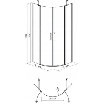 Cersanit Moduo - čtvrtkruhový sprchový kout 80x80x195, chromový profil-čiré sklo, S162-009