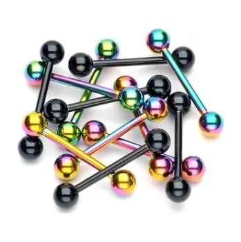 Piercing Atreya Ocelová činka s kuličkami - barevné pokovení Barva: Aurora borealis / duhová, Velikost: 1,6 mm x 8 mm x 3 mm