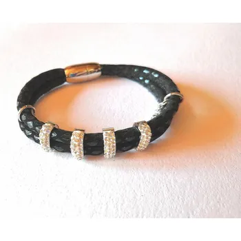 Náramek Náramek z chirurgické oceli kůže se SWAROVSKI korálky (Ocelový náranek kůže)