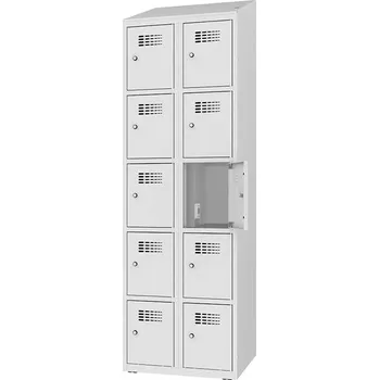 Skříň na dobíjení elektrického nářadí a elektroniky, 10 schránek, v x š x h: 1800x600x500 mm, dveře šedé RAL7035