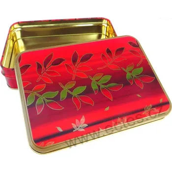 Dóza na potraviny RED LEAVES červená plechová dóza 2636 zlaté listy