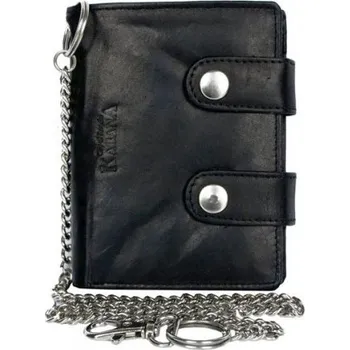 Peněženka Černá pánská kožená peněženka s 45 cm dlouhým řetízkem a karabinkou (RFID)