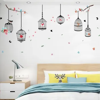 Samolepící dekorace Samolepka na zeď "Klece s ptáky 2" 96x190 cm