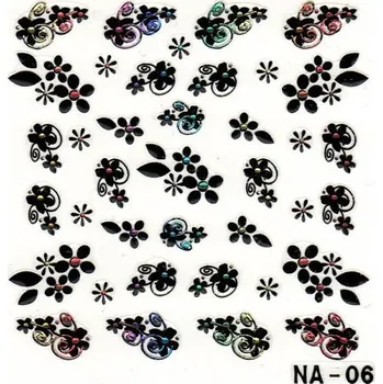 NehtyShop 3D černé květy s barevným kamínkem