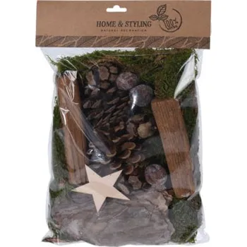 H&L Balíček dekorací, sušený mech, kůra a šišky, hnědá