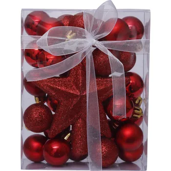 Vánoční ozdoba Sada ozdob 29 x 3cm koule, 1x glitter špice, červená