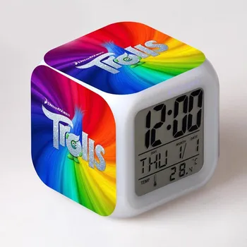 Budík Trolové (Trolls) – digitální LED budík (hodiny), 7 barev