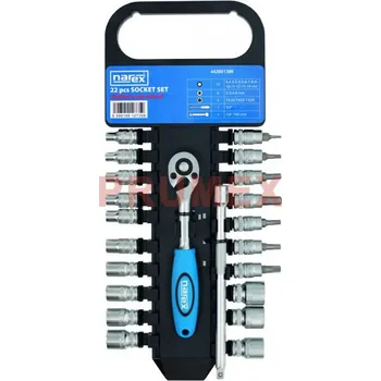 Sada hlavic a ovladačů 1/4" na liště 22-dílná, NAREX 443001386
