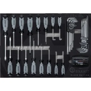 Skříňka na nářadí Sada šroubováky, bity, imbusy, háky 36 ks Granit BLACK EDITION vložka pro dílenské vozíky