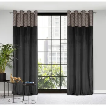 Závěs Dekorační vzorovaný velvet závěs s kroužky AGNETTA černá 140x250 cm (cena za 1 kus) MyBestHome