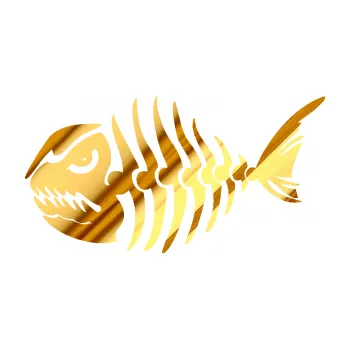 Polep vozidla SAMOLEPKA Ryba kostra 004 levá (81 - chrom fólie zlatá zrcadlová) NA AUTO, NÁLEPKA, FÓLIE, POLEP, TUNING, VLASTNÍ TEXT, TISK, AUTOSAMOLEPKY.cz, POLEPY, OBRÁZEK, LOGO, SAMOLEPKY