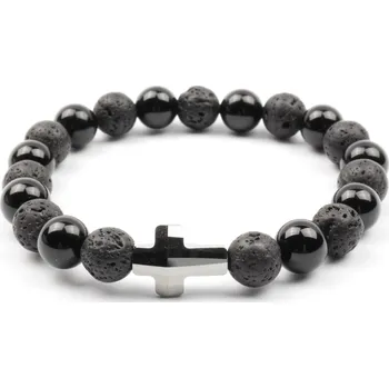 Náramek Moni - dámský náramek onyx láva kříž silver night