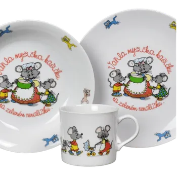 Dóza na potraviny Dětská jídelní porcelánová souprava "Vařila myšička kašičku" - 3 díly