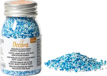Jedlá dekorace na dort Decora Cukrové zdobení mini perličky 100 g bílé/modré