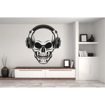 Samolepící dekorace Lepy.cz Samolepka na zeď Lebka se sluchátky Velikost (šířka x výška): l05x115cm, Barevná varianta: Světle růžová