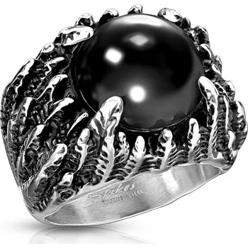 Prsten Pánský ocelový prsten s černým kamenem (60)