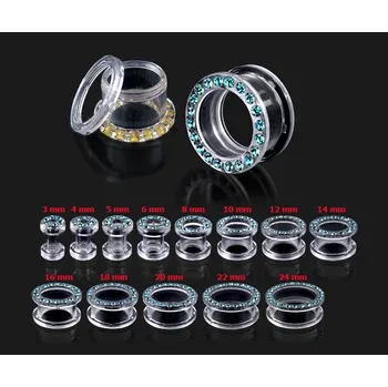 Piercing Šperky4U Čirý šroubovací tunel - tyrkysové kamínky - TN01013-03