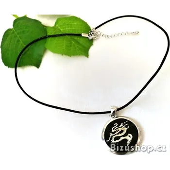 Náhrdelník Přívěsek černý smalt vzor čínského draka