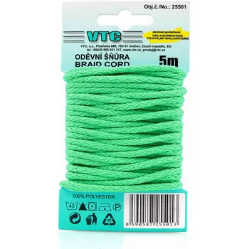 Šňůra na prádlo VTC Oděvní šňůra 5 m na kartě - 32 světle tyrkysová