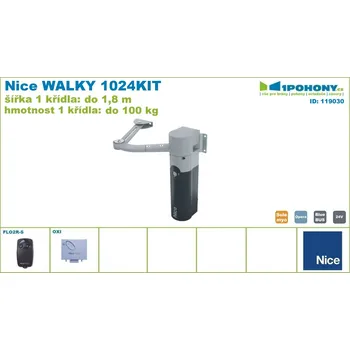 Nice WALKY1024KCE set s pákovým pohonem 1-křídlové branky do 1,80 m, pro úzké sloupky