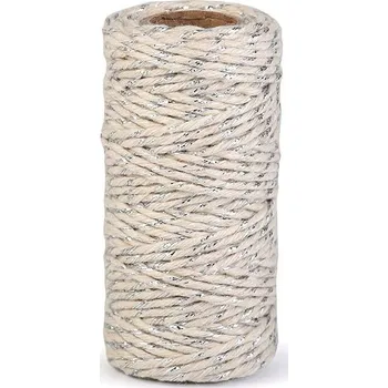 Příze Lurexová vánoční šňůra / provázek Ø1,5 mm navin 17 metrů - 3 režná světlá stříbrná