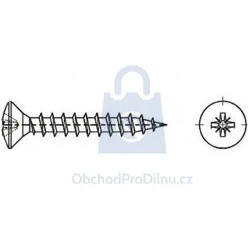 Vrut Vrut se zápustnou čočkovou hlavou a křížovou drážkou, plný závit, zinek žlutý 4 x 25, balení 1000 ks