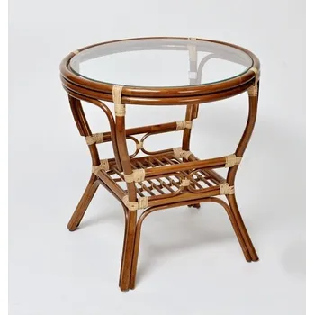 Konferenční stolek Ratanový stolek PELANGI DH kulatý se sklem