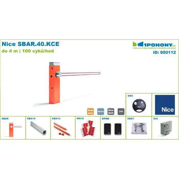 Závora Nice SBAR.40.KCE kompletní sada závory s ramenem 4 m na dálkové ovládání