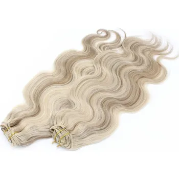 Příčesek Vlnitý clip in maxi set 53cm pravé lidské vlasy – REMY 200g - PLATINA/SVĚTLE HNĚDÁ